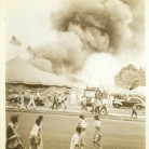 Smoke billowing from tent