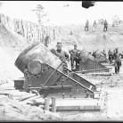 13-inch seacoast mortars of Federal Battery No. 4 with officers of 1st Connecticut Heavy Artillery