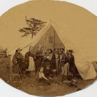 Mr. Gunn (center) Girls' camp, Milford, 1863