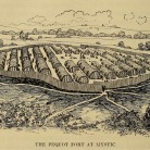 An illustration of the Pequot Fort at Mystic