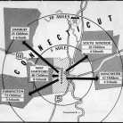 Map of school busing and integration in the greater Hartford area, 1966