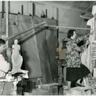 Frances Wadsworth in her Studio. Photograph, 1950s. Frances Wadsworth is shown working on her statue commemorating Thomas Gallaudet - Connecticut Historical Society