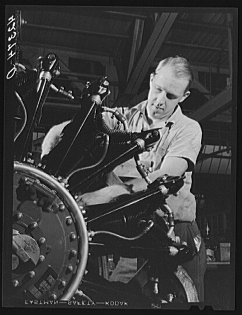 A worker on the final assembly of a WASP engine
