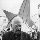 Alexander Calder at Stegosaurus sculpture dedication