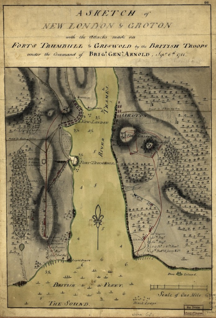 Map of the attack on Forts Trumbull & Griswold by the British, 1781