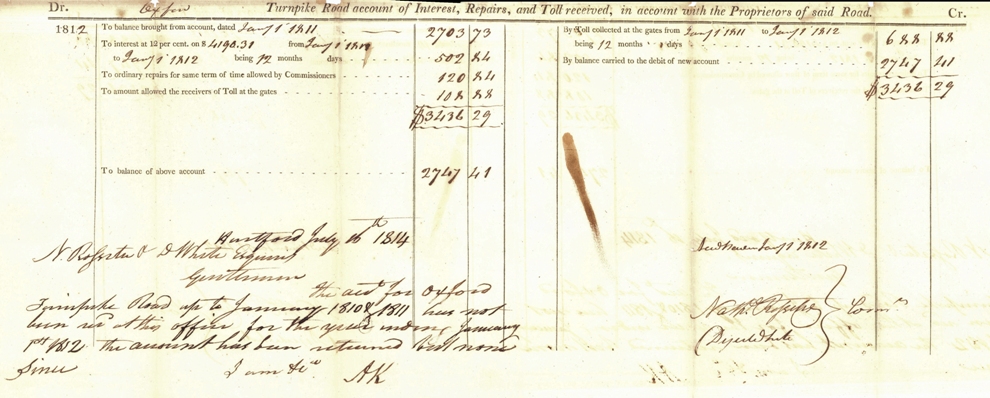 Financial statement sent to the proprietors of the Oxford Turnpike, 1812
