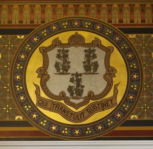 Detail of the Connecticut State logo from the capitol building, Hartford