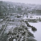 Flood damage to railroad tracks, Derby, 1955