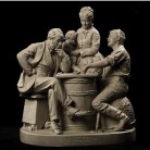 John Rogers, Checkers up at the Farm,1875, painted plaster