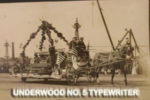 The Underwood float carried a replica of Underwood's No. 5 typewriter