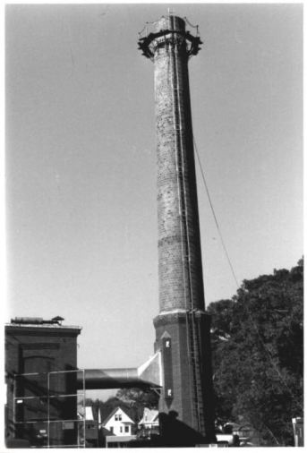 The smokestack of the American Mills Web Shop