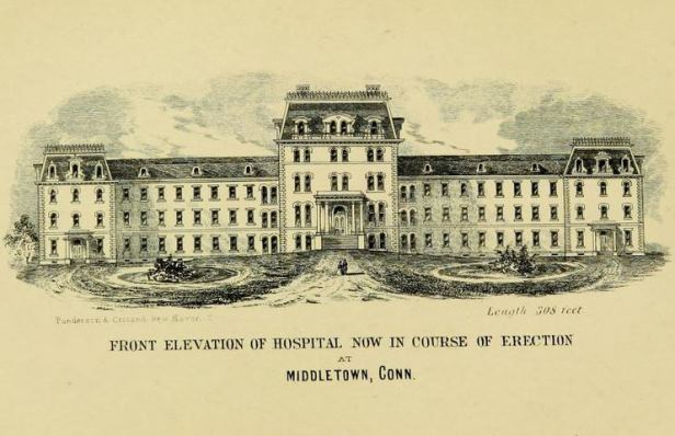 Front Elevation of Hospital, Now in Course of Erection at Middletown, Conn. from Report of the Board of Trustees of the General State Hospital for the Insane, of the State of Connecticut, 1867
