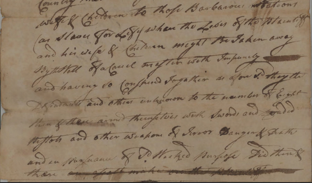 Detail from the court document Cesar Peters vs. John and Nathaniel Mann, November 14, 1789 - Hebron Historical Society