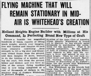 An article detailing Whitehead's further experimentation from the Bridgeport Evening Farmer, June 20, 1910 - Chronicling America: Historic American Newspapers, Library of Congress