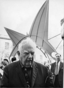 Alexander Calder at Stegosaurus sculpture dedication