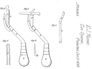 Can Opener, E. J. Warner, patented January 5, 1858