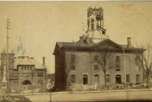 Meriden town hall during renovation, 1890