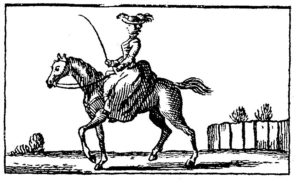 Illustration of a woman on horse, woodcut