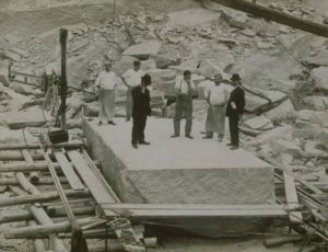 Workmen in quarry with stone for Bulkeley Bridge, Branford