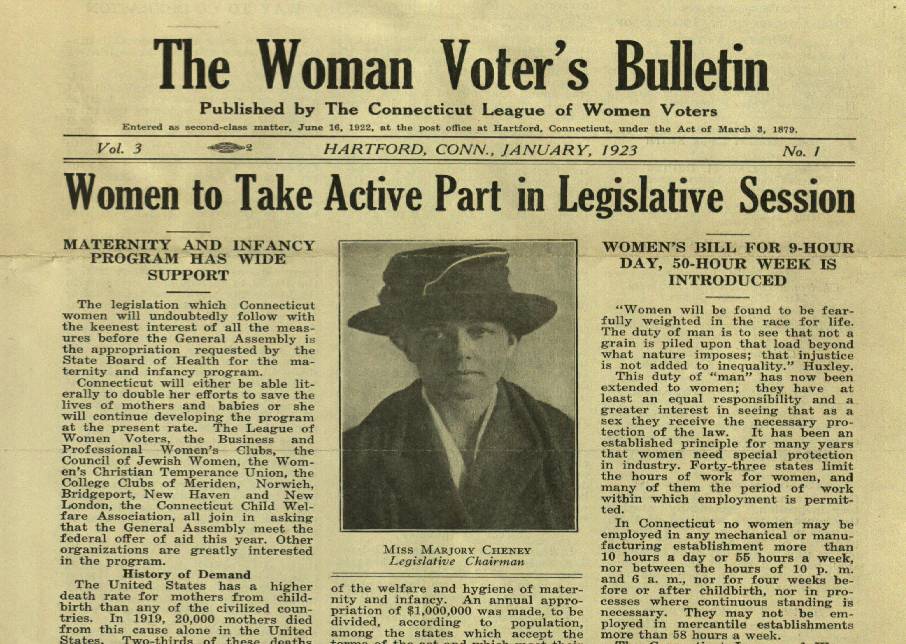Detail from the front page of The Woman Voter's Bulletin, 1923
