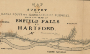 Detail from a Map of the survey for a canal route for manufacturing purposes from the head of Enfield Falls to Hartford
