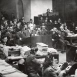 Thomas Dodd (at podium), Nuremberg trial, ca., 1945-46