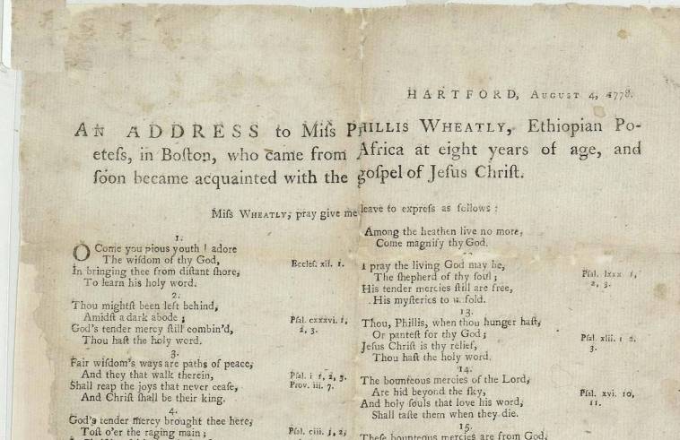 Detail from the broadside an "Address to Miss Phillis Wheatly" composed by Jupiter Hammon