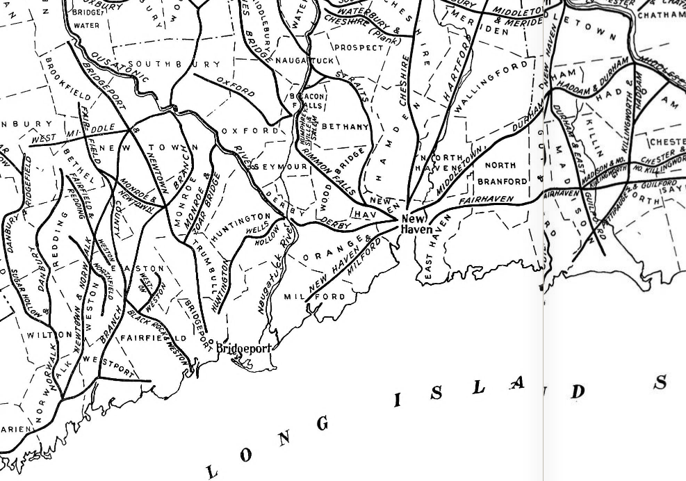 Map detail from Turnpikes of Connecticut,
