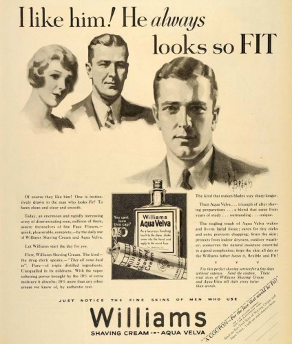 Williams Shaving Cream and Aqua Velva ad, ca. 1929