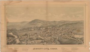 Jewett City, Conn, bird’s-eye map by Lucien R. Burleigh