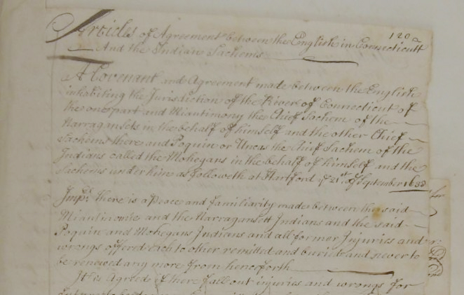 Detail from the Articles of agreement between the English in Connecticutt and the Indian Sachems