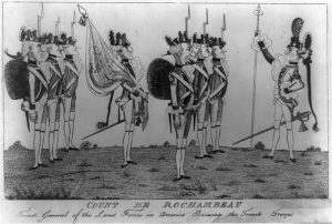 Count de Rochambeau - French general of the land forces in America reviewing the French troops