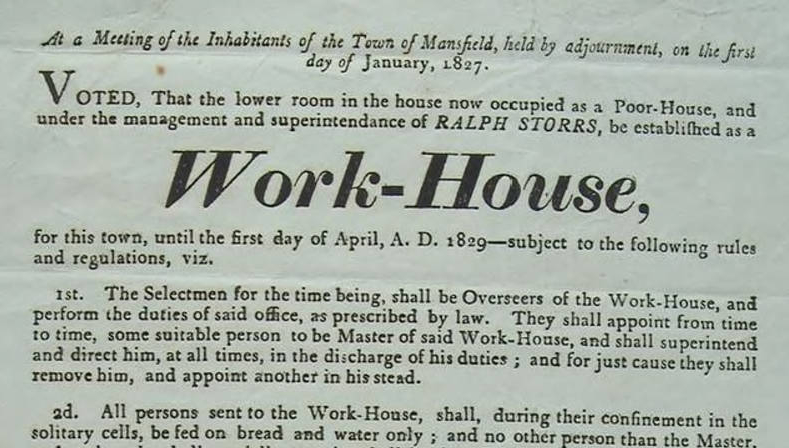Broadside announcing changes to Mansfield's Poor-House