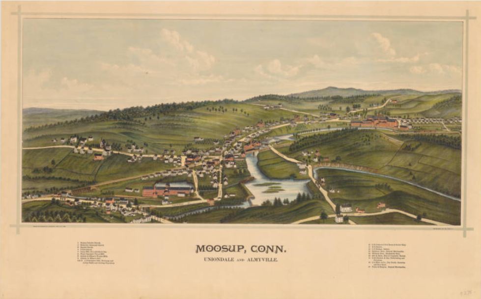 Bird's-eye map of Moosup, Conn. Uniondale and Almyville,