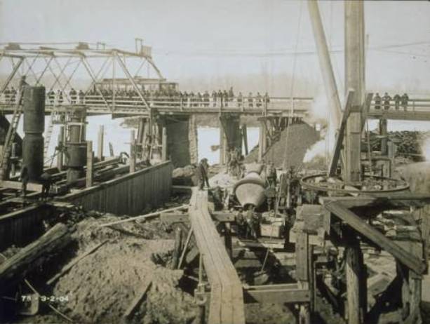 Work on foundation of the Bulkeley Bridge