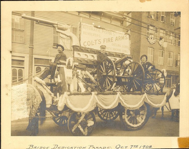 The Colt's Manufacturing Company float for the parade dedicating the Bulkeley Bridge, October 7th, 1908