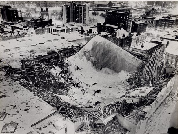 View of the Hartford Civic Center roof, which collapsed on January 18, 1978