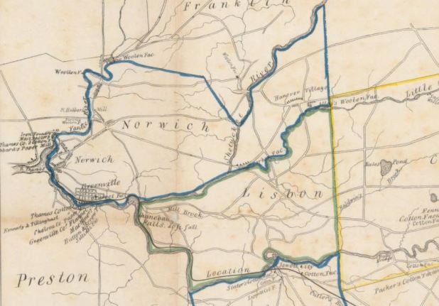 Detail of Map exhibiting the route of the Norwich & Worcester Railroad