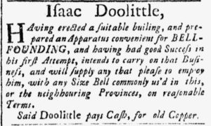 Advertisement for Isaac Doolittle's bell foundry