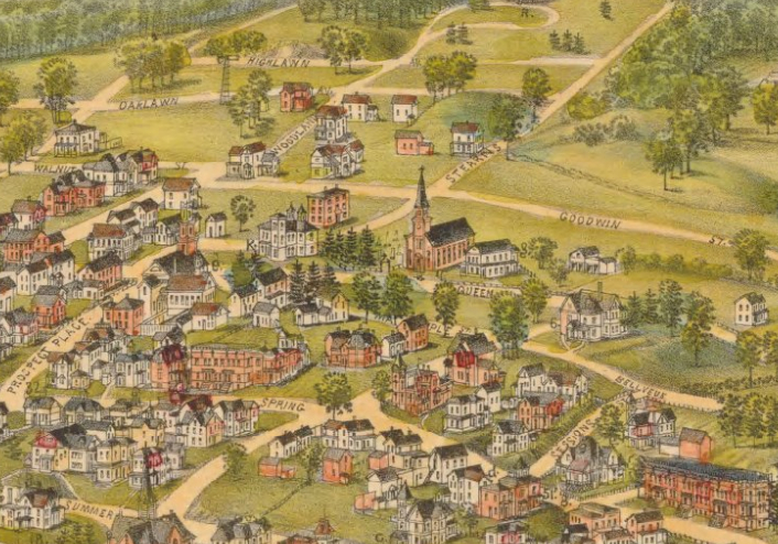 Detail from the bird's-eye map Bristol, Conn. Looking North-East, 1889