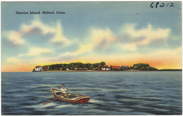 Custom engraved slate chart of Milford Harbor and Charles Island Connecticut 