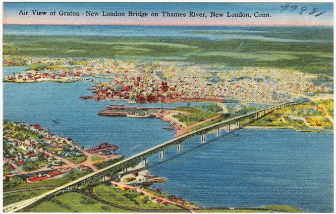 Postcard of New London Bridge on Thames River, New London, Conn.
