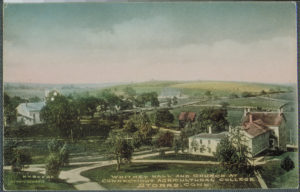 View of Old Whitney Hall (foreground) and the Storrs Congregational Church