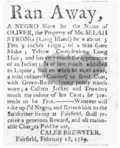Advertisement by Caleb Brewster in Fairfield Gazette, February 25, 1789