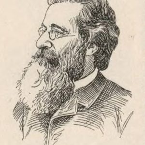 Drawing of a man's profile turned to the left. He has a long beard and is wearing glasses.