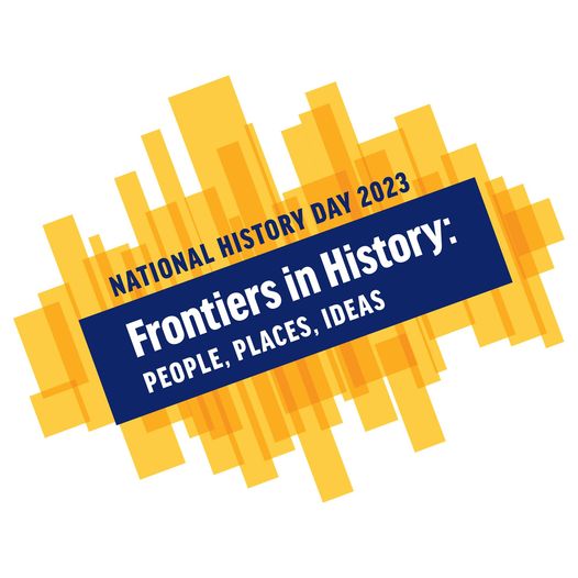 Blue and yellow logo for National History Day 2023