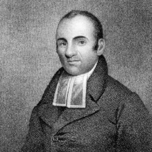 Black and white drawing of a man from the waist up. He is wearing a collared jacked with a neck covering