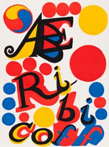 Colorful poster with blue, red, and yellow circles and the writing "Abe Ribicoff"