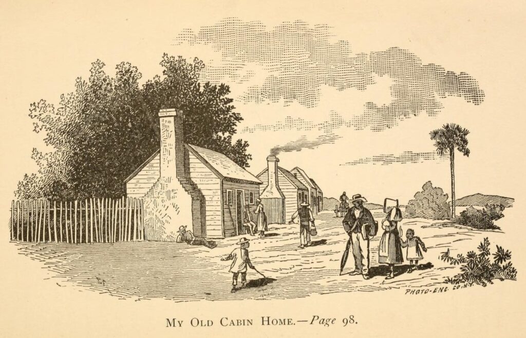 Illustration of houses with people outside