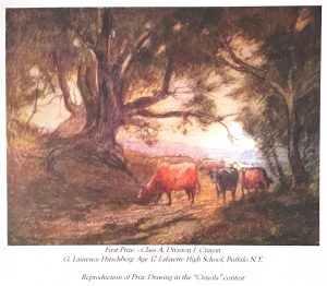 Artwork of cows with a tree